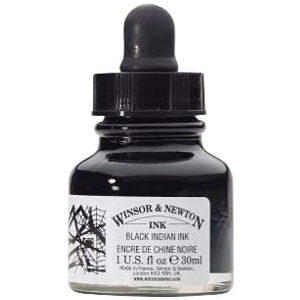 Bote tinta china con cuenta gotas, frasco de Winsor & Newton de 30 ml. de tinta india